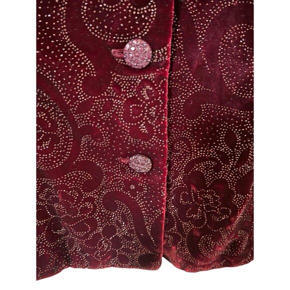 VTG Scott McClintock Velvet Floral Glitter Pattern Blazer Jacket Burgundy Sz 12 - Picture 3 of 5